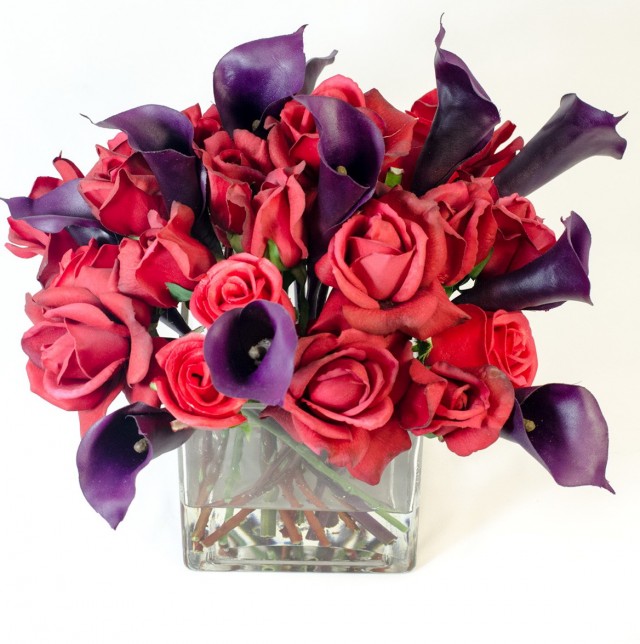 Roses In Square Glass Vase Roses In Square Glass Vase