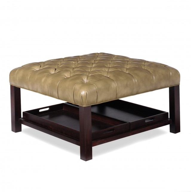 Leather Cocktail Ottoman With Shelf Leather Cocktail Ottoman With Shelf