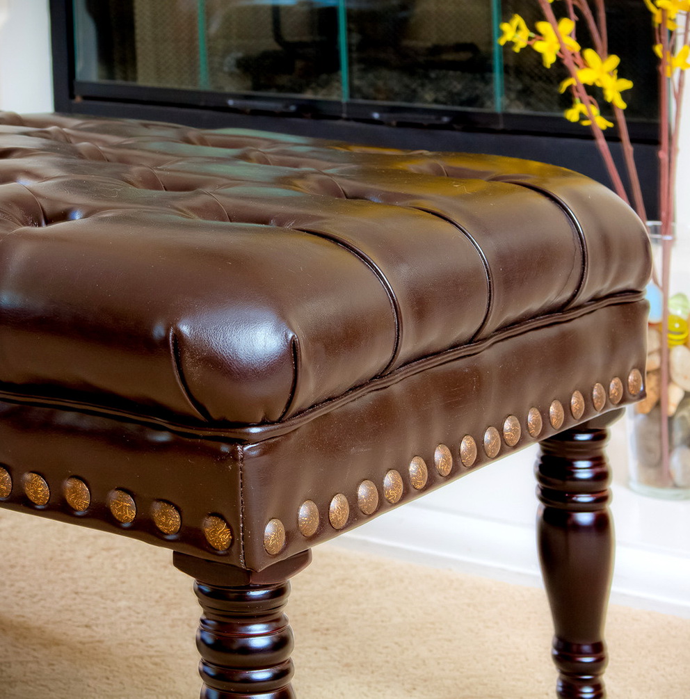 Leather Tufted Ottoman With Casters Home Design Ideas