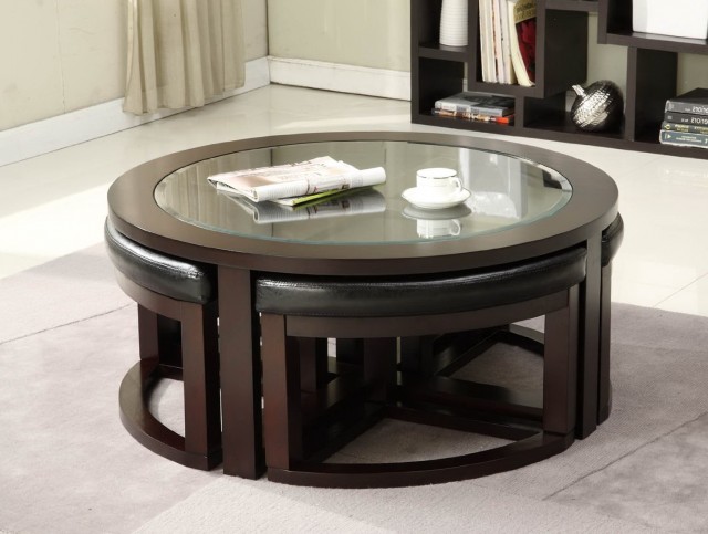 Round Coffee Table Ottomans Underneath Round Coffee Table Ottomans Underneath