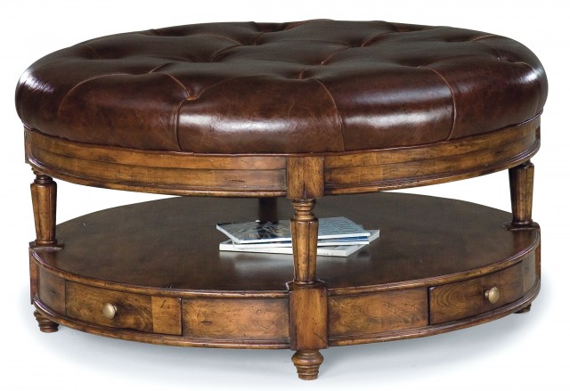 Tufted Leather Ottoman With Optional Shelf Tufted Leather Ottoman With Optional Shelf