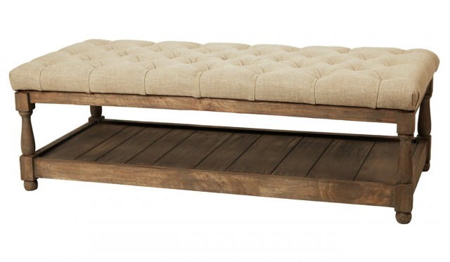 Tufted Leather Ottoman With Shelf Tufted Leather Ottoman With Shelf