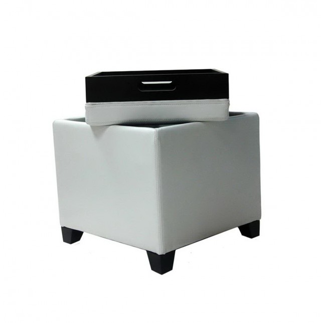 White Leather Ottoman With Tray White Leather Ottoman With Tray
