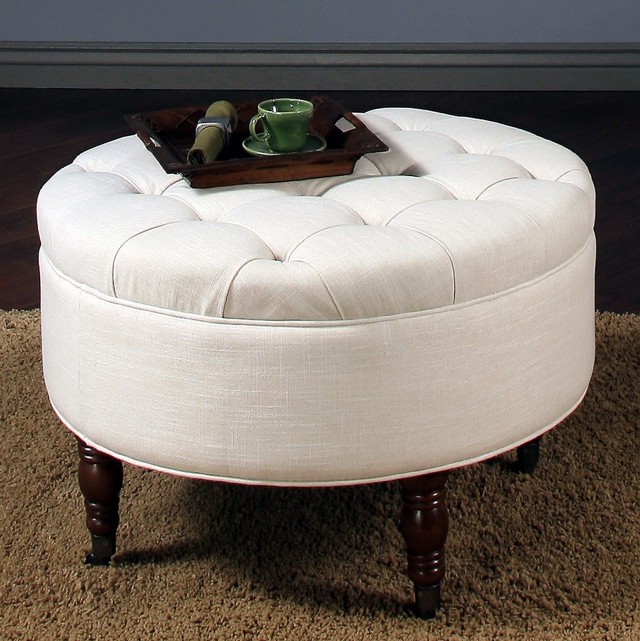 White Tufted Round Ottoman White Tufted Round Ottoman