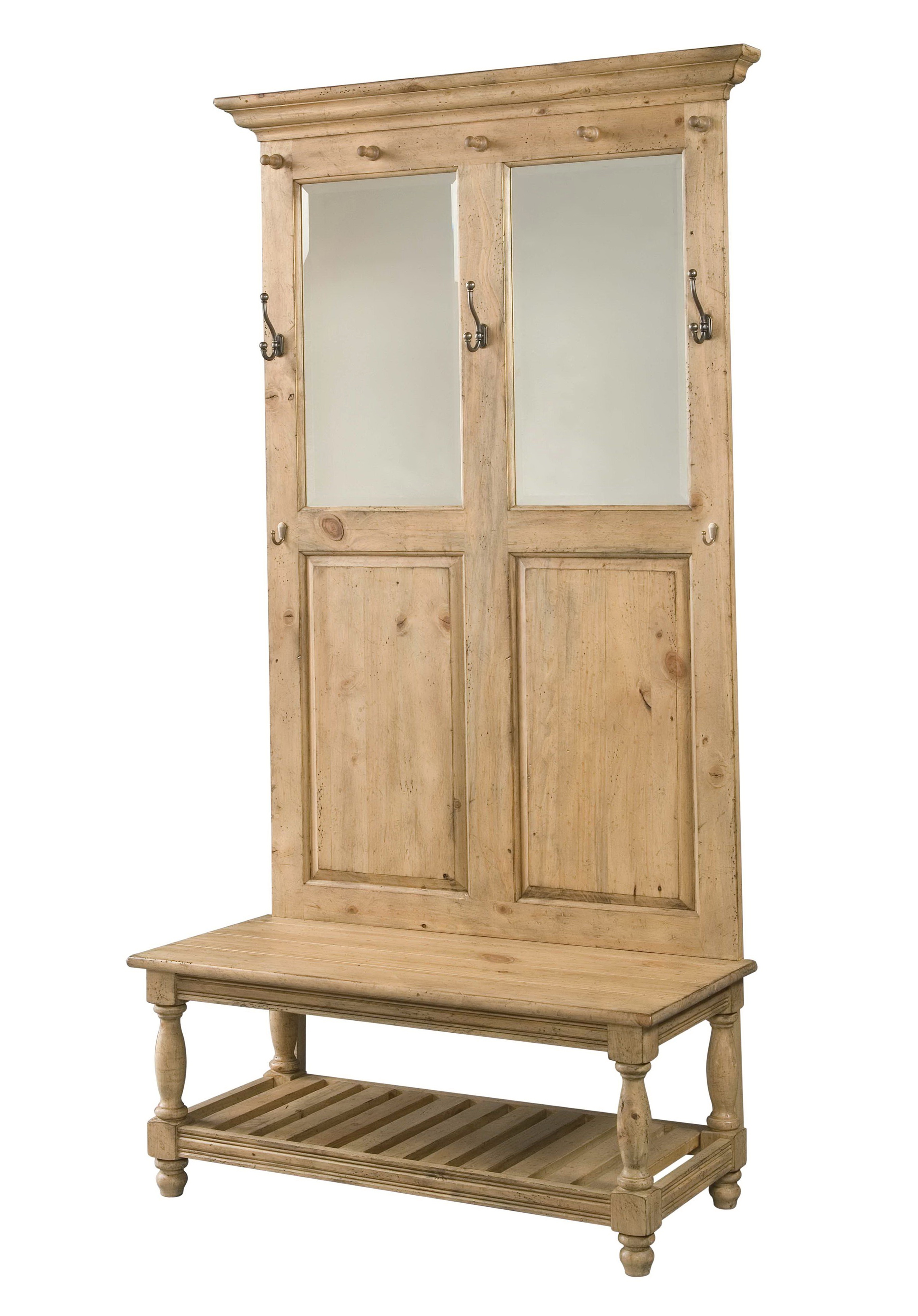 Antique Hall Tree With Bench And Mirror