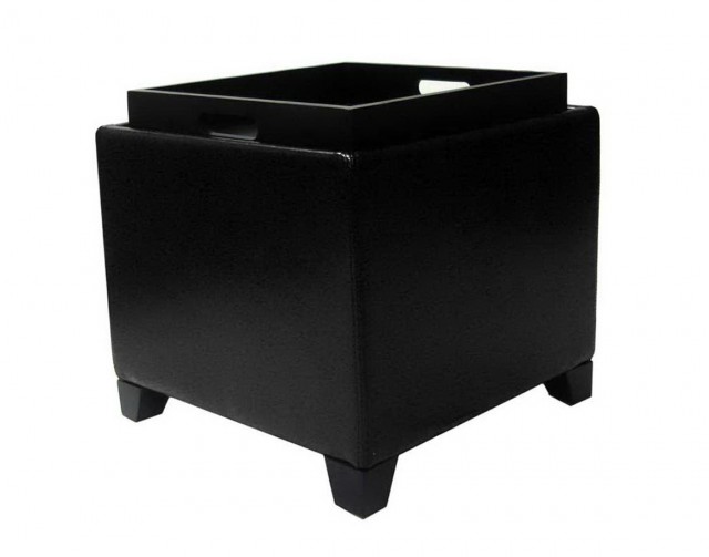 Black Ottoman With Storage Tray Black Ottoman With Storage Tray
