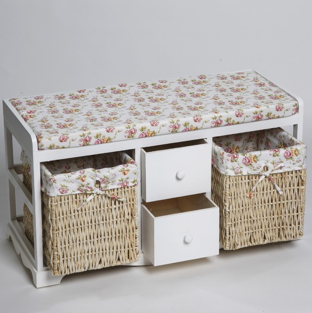 White Wicker Storage Bench White Wicker Storage Bench