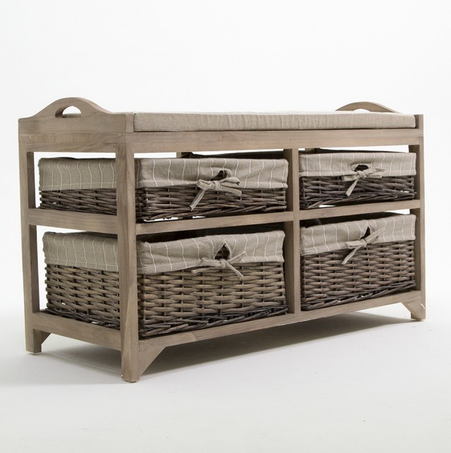 Wicker Storage Bench With Baskets Wicker Storage Bench With Baskets