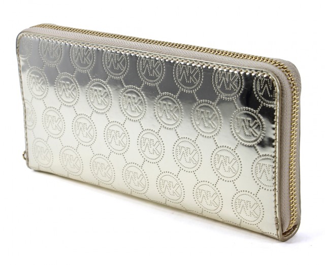 Michael Kors Pale Gold Signature Mirror Metallic Zip Around Continental Wallet Michael Kors Pale Gold Signature Mirror Metallic Zip Around Continental Wallet
