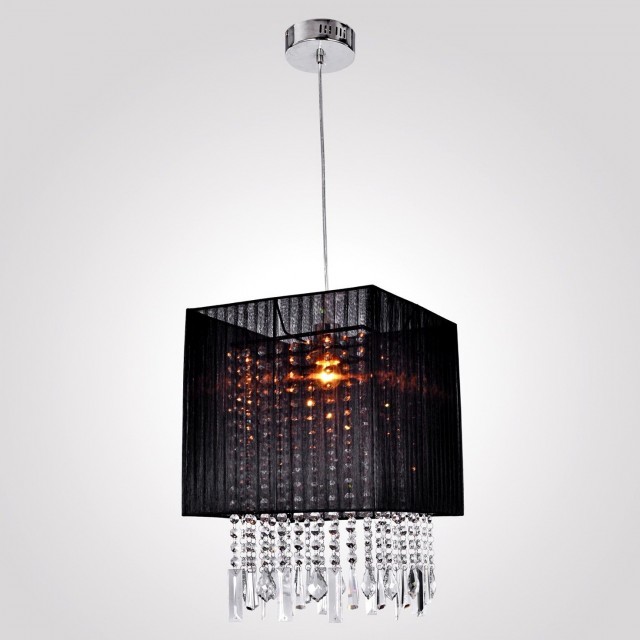 Black Drum Shade Chandelier With Crystals Black Drum Shade Chandelier With Crystals