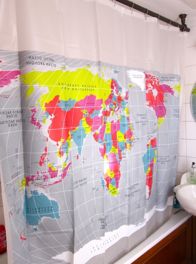 Fabric Shower Curtain World Map Fabric Shower Curtain World Map