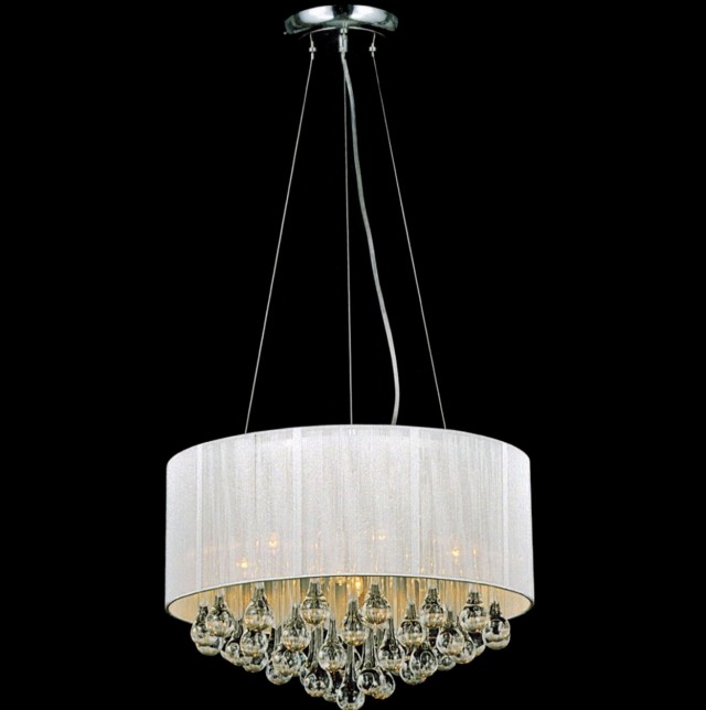 White Drum Shade Crystal Chandelier White Drum Shade Crystal Chandelier