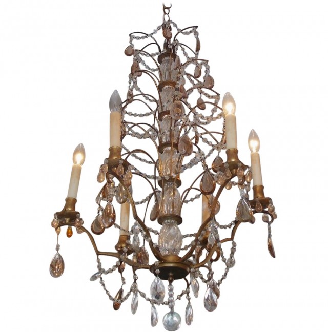 Bronze Chandelier With Amber Crystals Bronze Chandelier With Amber Crystals