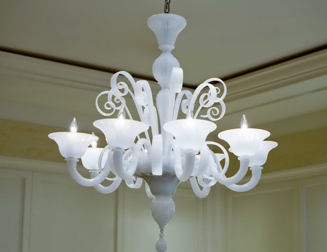 White Murano Glass Chandelier White Murano Glass Chandelier